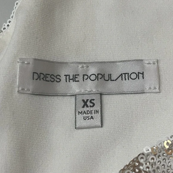Dress the Population Sz XSmall Gold & White Sequin Mini Dress Party Stretch - Picture 11 of 13